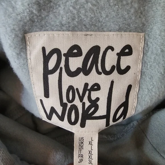 Peace Love World Soft Blue Hoodie - Picture 3 of 5